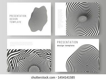 The minimalistic abstract vector layout of the presentation slides design business templates. Abstract 3D geometrical background with optical illusion black and white design pattern.