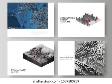 The minimalistic abstract vector layout of the presentation slides design business templates. Big data. Dynamic geometric background. Cubes pattern design with motion effect. 3d technology style.