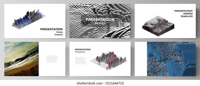 The minimalistic abstract vector layout of the presentation slides design business templates. Big data. Dynamic geometric background. Cubes pattern design with motion effect. 3d technology style.