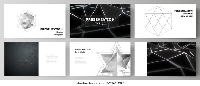 The minimalistic abstract vector layout of the presentation slides design business templates. 3d polygonal geometric modern design abstract background. Science or technology vector illustration.