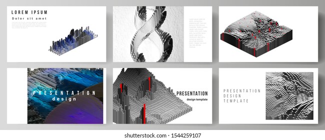 The minimalistic abstract vector layout of the presentation slides design business templates. Big data. Dynamic geometric background. Cubes pattern design with motion effect. 3d technology style.