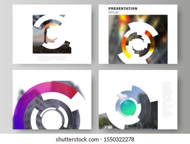 The minimalistic abstract vector layout of the presentation slides design business templates. Futuristic design circular pattern, circle elements forming geometric frame for photo.