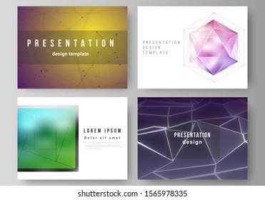 The minimalistic abstract vector layout of the presentation slides design business templates. 3d polygonal geometric modern design abstract background. Science or technology vector illustration.