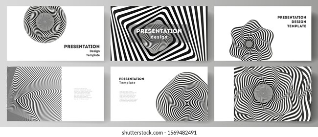 The minimalistic abstract vector layout of the presentation slides design business templates. Abstract 3D geometrical background with optical illusion black and white design pattern.