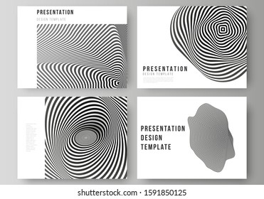 The minimalistic abstract vector layout of the presentation slides design business templates. Abstract 3D geometrical background with optical illusion black and white design pattern.