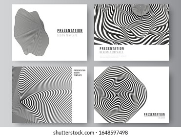 The minimalistic abstract vector layout of the presentation slides design business templates. Abstract 3D geometrical background with optical illusion black and white design pattern.