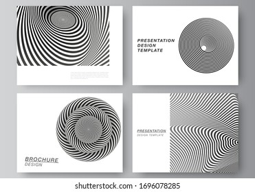 The minimalistic abstract vector layout of the presentation slides design business templates. Abstract 3D geometrical background with optical illusion black and white design pattern.