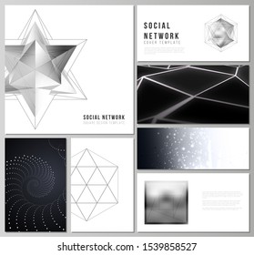 The minimalistic abstract vector layouts of modern social network mockups in popular formats. 3d polygonal geometric modern design abstract background. Science or technology vector illustration.