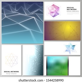 The minimalistic abstract vector layouts of modern social network mockups in popular formats. 3d polygonal geometric modern design abstract background. Science or technology vector illustration.