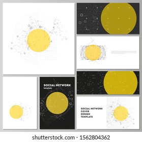 The minimalistic abstract vector layouts of modern social network mockups in popular formats. Science or technology 3d background with dynamic particles. Chemistry and science concept.