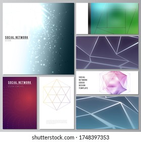 Die minimalistischen abstrakten Vektorgrafiken moderner Social Network-Mockups in beliebten Formaten. 3D-polygonal geometrische moderne Design abstrakter Hintergrund. Wissenschaft oder Technologie, Vektorgrafik.