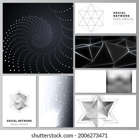 The minimalistic abstract vector layouts of modern social network mockups in popular formats. 3d polygonal geometric modern design abstract background. Science or technology vector illustration.