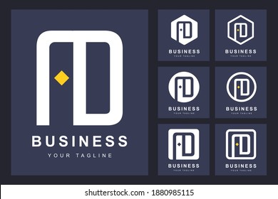 Logotipo de letra AD mínima con varias versiones