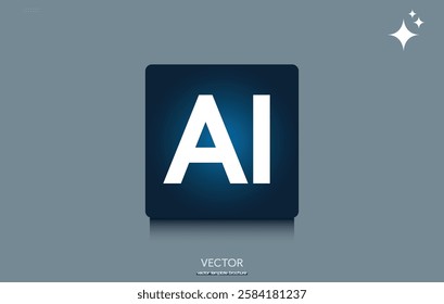 Minimalistic AI icon with glare effect on dark background. Artificial intelligence icon background for branding and web design