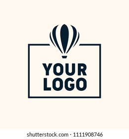 Minimalistic air travel vector logo template. Illustration of hot air balloon.