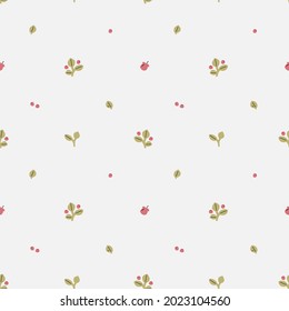 Minimalistic airy pattern with lingonberry berries and flowers. Forest autumn theme