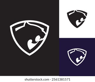 Minimalistic Animal Logo Design Featuring a Panther Silhouette in a Shield