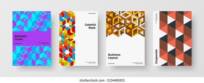 Composición mínima anual de la plantilla de diseño de vectores. Conjunto de ilustraciones de folletos de mosaicos geométricos creativos.