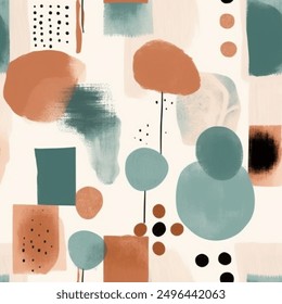 Minimalistic  Aqua Terra Brown French Grey White Abstract Geometric Watercolor Scandinavian Design Seamless Pattern Wallpaper Curtain Bedding Upholstery Fabric Pastel Background Vector