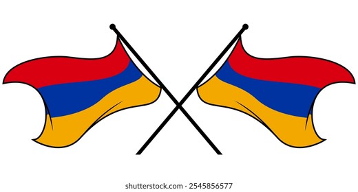 Minimalistic Armenia Flags Crossed on Flagpoles, Vector Design for National Pride, Editable and Scalable EPS Icon, Isolated on White Background