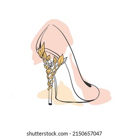 Minimalistic art of pink woman shoes. Line art. Fashion hand draw illustration. Vector picture.