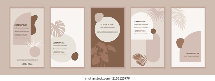 Minimalistische Kunst. Set abstrakter Vorlagen für Banner, Poster, Geschichten, Flyer, Cover. Vektorgrafik. Abstrakte Formen, Linien und Flecken. Einfaches, flaches Hintergrund. Skandinavischer Stil.	

