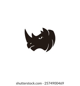 
A minimalistic and artistic logo of a rhino's head represented in a stylized black silhouette for branding.