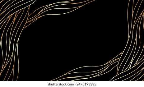 Minimalistic background with abstract pattern of golden waves on a black background, gradient, VIP, Premium, Luxury, Banner, Poster, New Year. Vector EPS10