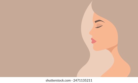 Minimalistic background for advertising, flyer for sale, banner with the profile of a young woman with closed eyes in a flat style. For a beauty salon, beauty industry. Vector illustration EPS10