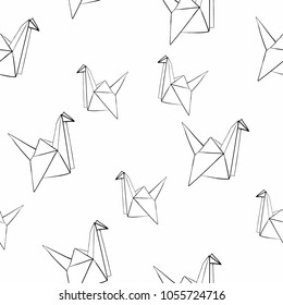 Minimalistic background with cranes from origami. Line drawing. Vector image. Design. Simple minimalistic stylization. Asian style.
