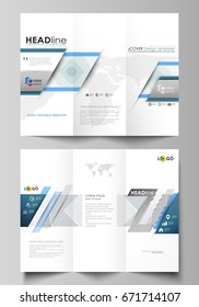 Minimalistic background with lines. Gray color geometric shapes forming beautiful pattern. Tri-fold brochure business templates on both sides. Easy editable abstract vector layout in flat design.