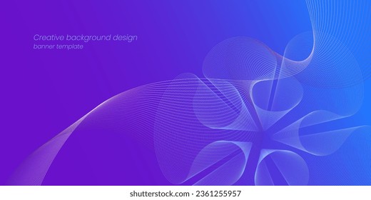 Minimalistic background with subtle waves. Design element with harmonious moving lines and flower shape. Modern blue purple gradient smooth line wave. Futuristic technology concept