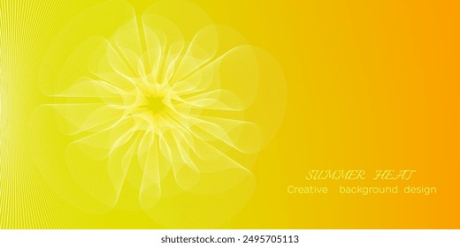 Minimalistic background with subtle waves. Design element with harmonious moving lines and flower shape. Modern yellow hot gradient. Futuristic technology concept. Vector illustration