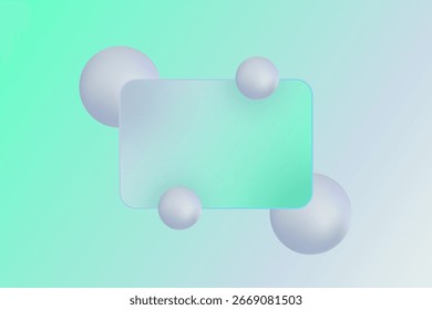 Fundo minimalista com bolas brancas volumétricas e um elemento transparente. Eps 10