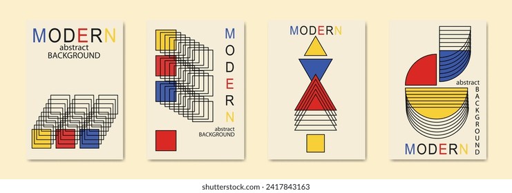 Minimalistic backgrounds. Vector geometric abstract illustration. Set collection. Vintage style. For painting, poster, billboard or cover art. Bauhaus retro pattern circle, triangle, square