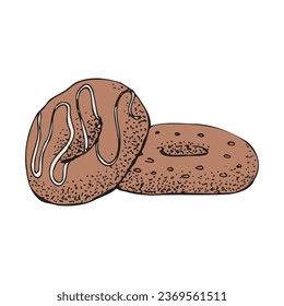 Minimalistic baking pattern. Brown donut. Scrapbooking. Line art. Vector illustration