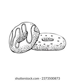 Minimalistic baking pattern. Two donuts. Scrapbooking. Line art. Vector illustration