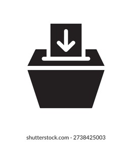 Minimalistic ballot box with downward arrow symbolizing voting process