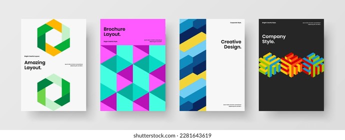 Minimalistic banner A4 vector design illustration set. Premium geometric tiles pamphlet layout collection.