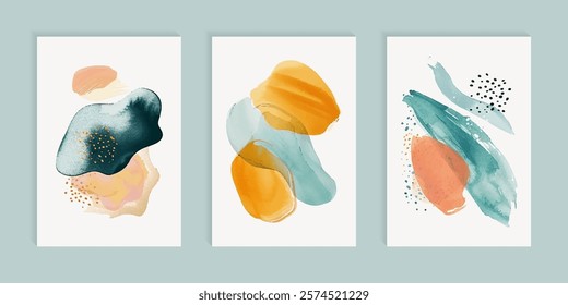 Minimalistic banner backgrounds vector collecion in modern style with paint stains and dots. Suitable for business cover templates.