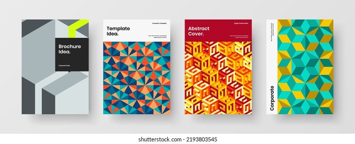 Minimalistic banner vector design layout bundle. Multicolored geometric pattern flyer illustration collection.