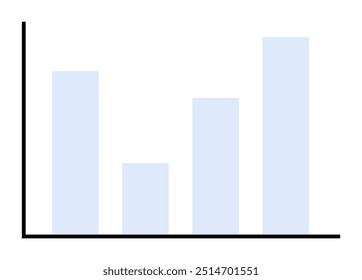 A minimalistic bar chart with four vertical bars of different heights in light blue and black axes. Ideal for presentations, reports, data analysis, statistics, business.