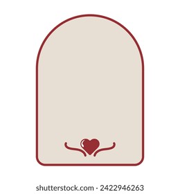 Minimalistic basic simple arch frame with heart. Vintage template with copy space for text for product, medicine, health, beauty. Flat, hand drawn, isolated vector illustration