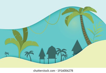 Minimalistische Strandlandschaft. Cut-out-Illustration