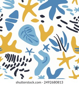 minimalistic beach motif seamless light blue and yellow pattern