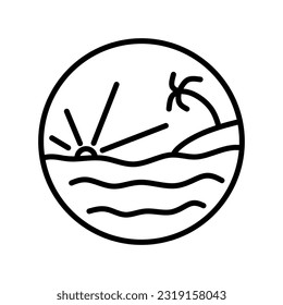 Minimalistic beach scene icon or logo, black white beach scene flat icon