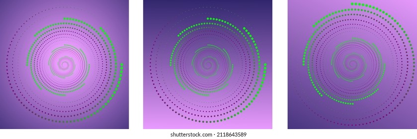 Minimalistic beautiful background. A circle of small circles gradient from green to purple. trending color