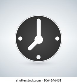 Minimalistic Black Clock icon. Mechanical watch symbol. Circle button isolated on modern background.