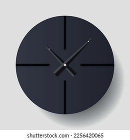 Minimalistic black clock on gray background. Business clock. Vector design element for your project