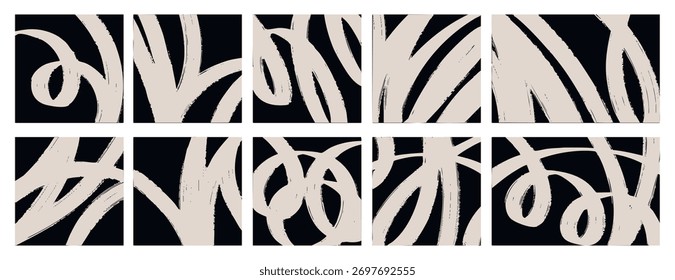 Minimalista fondo abstracto de doodle negro, dibujado a mano colección de boceto de curvas, líneas, Formas de patrón, rayas, Plantilla de Vector geométrico monocromo a mano alzada, gris claro aislado. Vector
